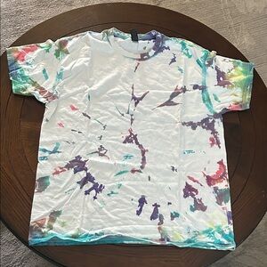 Gildan White Tie-Dye Tee with Teal, Purple, Pink, Yellow, and Green Splashes